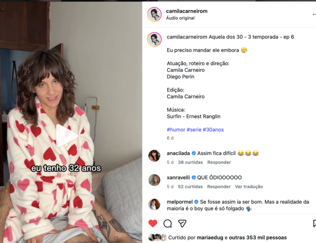 Atriz Camila Carneiro viraliza no Instagram com série autoral Aquela dos 30