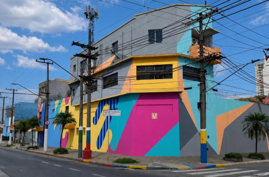 Fachada colorida transforma imóvel e marca chegada da Pop School à Alcântara Machado